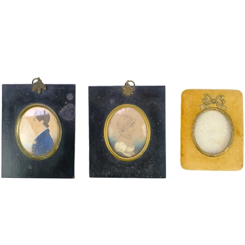 30 - Two early 19th century portrait miniatures in watercolour. Oval half-length profile studies of a lad... 