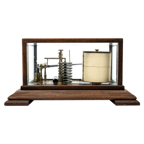 301 - A late Victorian rosewood cased barograph. The lift of cover with four bevel edge glazed panels, hei... 