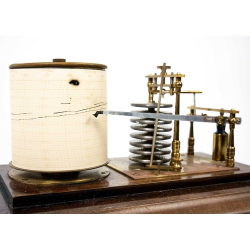 301 - A late Victorian rosewood cased barograph. The lift of cover with four bevel edge glazed panels, hei... 