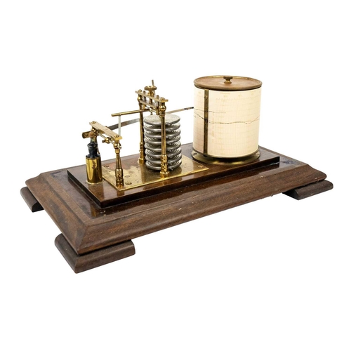 301 - A late Victorian rosewood cased barograph. The lift of cover with four bevel edge glazed panels, hei... 