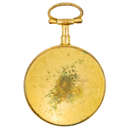 308 - An early 19th century gilt brass compass with enamel dial and blue steel needle. Diameter 3.5cm. The... 