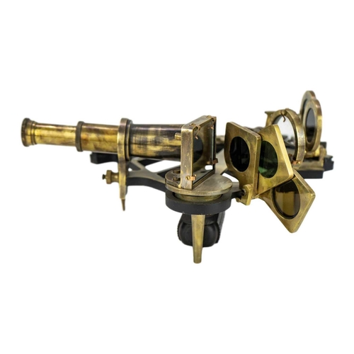 316 - A lacquered brass sextant. Stamped Henry Hughes Son, London, width 23cm.