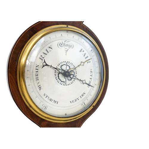 317 - A late George III mahogany wheel barometer. By James Capella Newport, with silvered dials and thermo... 