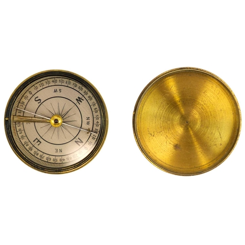 319 - An early 20th century brass compass with mother of pearl dial. Inscribed J.S Bousfield 8th East Lanc... 