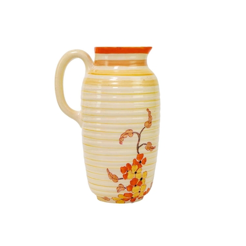 341 - A Clarice Cliff Orange Hydrangea pattern 563 Greek shape jug. Bizarre Newport marks, height 23cm. Th... 