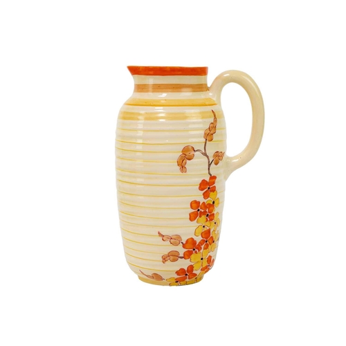 341 - A Clarice Cliff Orange Hydrangea pattern 563 Greek shape jug. Bizarre Newport marks, height 23cm. Th... 