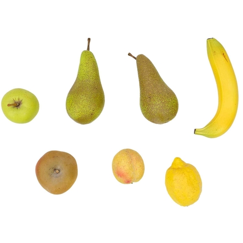 345 - A group of realistic ceramic fruit. Mid 20th century, comprising two pears, two apples, a banana, a ... 