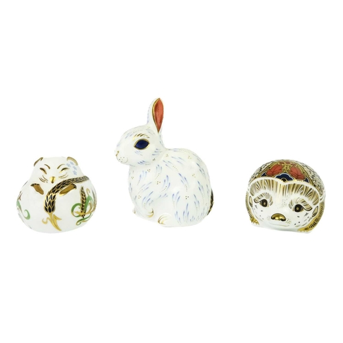 368 - Three Royal Crown Derby paperweights. Comprising 'Snowy Rabbit', 'Hawthorn [Hedgehog]' and 'Sleeping... 