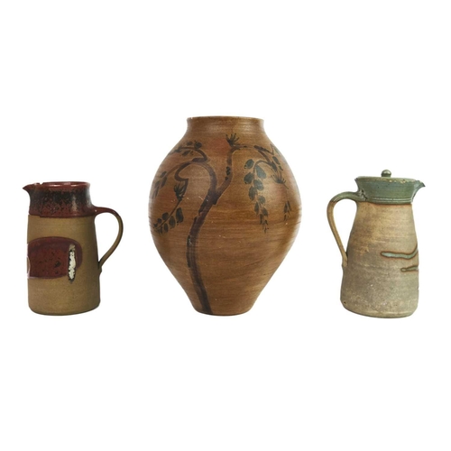 370 - Alan Brough Studio pottery. A small collection, including a vase, three jugs, egg cups and bowls, ma... 