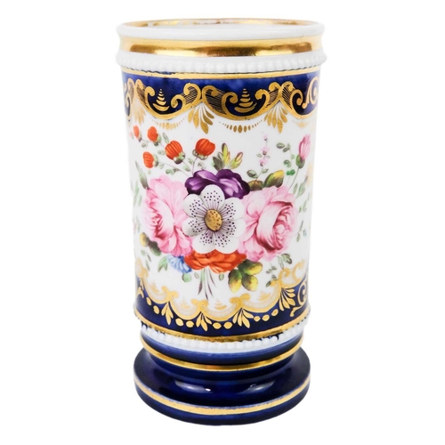 373 - An English porcelain spill vase. Circa 1820, with floral decorated panel, red triangle and R mark, h... 