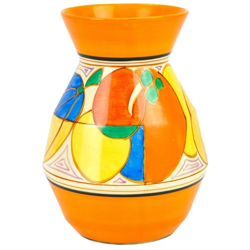 380 - A Clarice Cliff melon (orange) pattern 360 shape vase. Fantasque Bizarre Newport Pottery mark, heigh... 