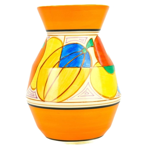 380 - A Clarice Cliff melon (orange) pattern 360 shape vase. Fantasque Bizarre Newport Pottery mark, heigh... 