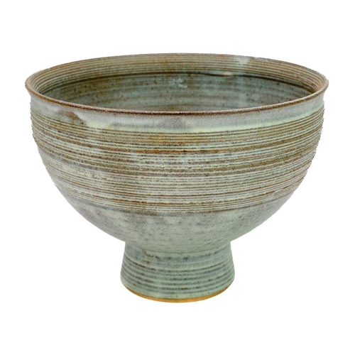 390 - Louis Hanssen (1934-1968) A studio pottery punch bowl, with ladle, and thirteen cups. Impressed mark... 