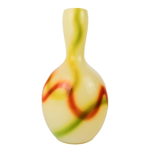 393 - An art glass bottle vase in orange and yellow. Height 41cm together with two other art glass vases. ... 