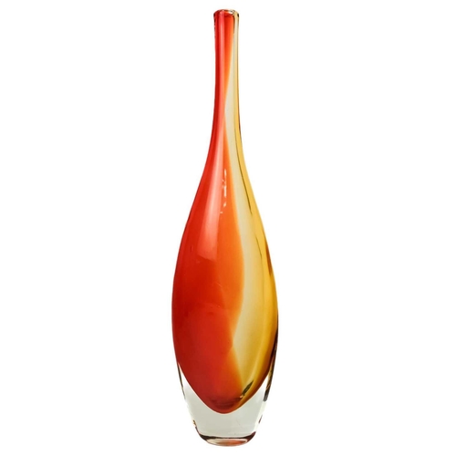 393 - An art glass bottle vase in orange and yellow. Height 41cm together with two other art glass vases. ... 