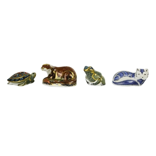 398 - Four Royal Crown Derby paperweights. Comprising 'Otter', 'Platinum Arctic Fox', 'Fountain Frog' and ... 