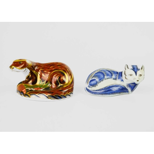 398 - Four Royal Crown Derby paperweights. Comprising 'Otter', 'Platinum Arctic Fox', 'Fountain Frog' and ... 