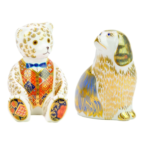 400 - Two Royal Crown Derby paperweights. King Charles spaniel, and teddy bear (2).