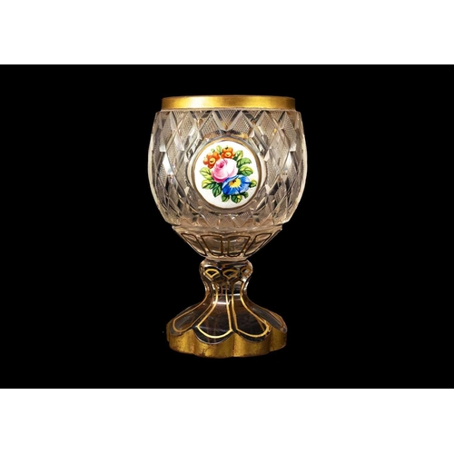 401 - A late 19th/early 20th century German glass goblet decorated in enamels and gilt. Height 14cm, toget... 