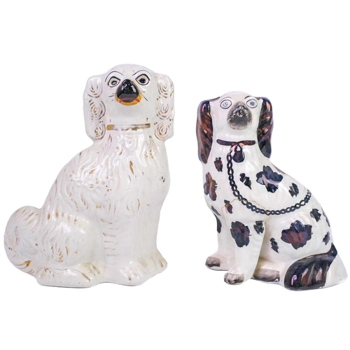 402 - A pair of Staffordshire liver and white spaniels. Height 31cm, together with three other pairs and s... 