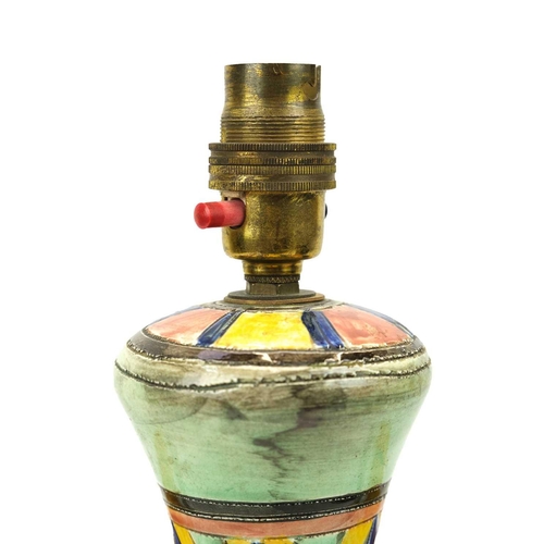 403 - A Shorter and Son twin handled pottery lamp base. 1930s, with incised and painted decoration, height... 