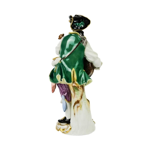 429 - A Meissen porcelain figure of a lute player. On rococo scroll base, height 14cm together with a Meis... 