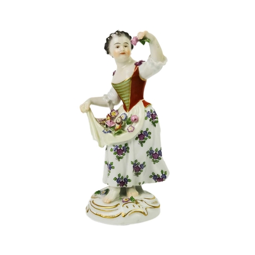 429 - A Meissen porcelain figure of a lute player. On rococo scroll base, height 14cm together with a Meis... 