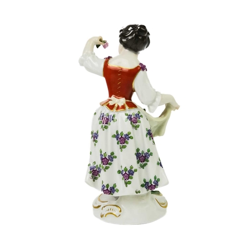 429 - A Meissen porcelain figure of a lute player. On rococo scroll base, height 14cm together with a Meis... 