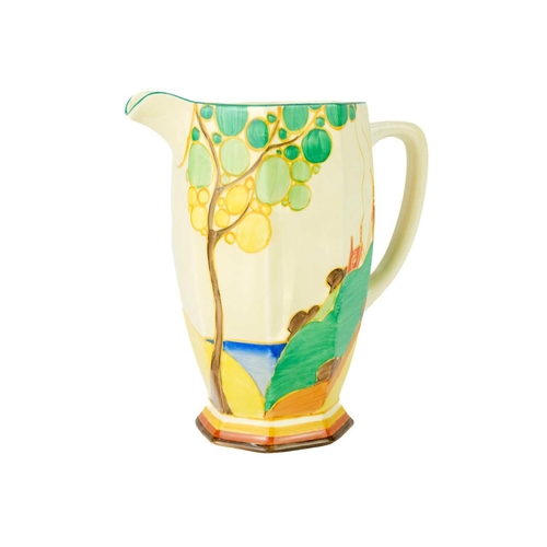 436 - A Clarice Cliff Seven Colour Secrets pattern Athens jug. Bizarre Newport Pottery marks, height 20cm.... 