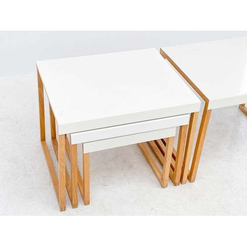 445 - A pair of Habitat Kilo oak framed low tables. With cream enamel tops, height 40cm width 50cm depth 4... 