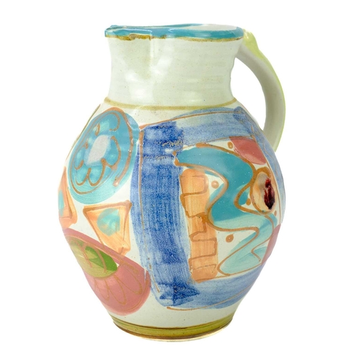 459 - A Richard Wilson studio pottery jug. Of bulbous form with painted decoration, impressed seal mark, h... 