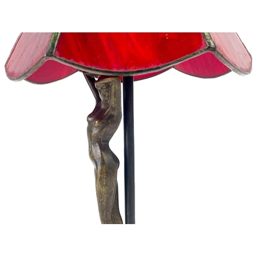 467 - A bronzed metal figural table lamp base after Moreau, modelled with a female nude. With Tiffany styl... 