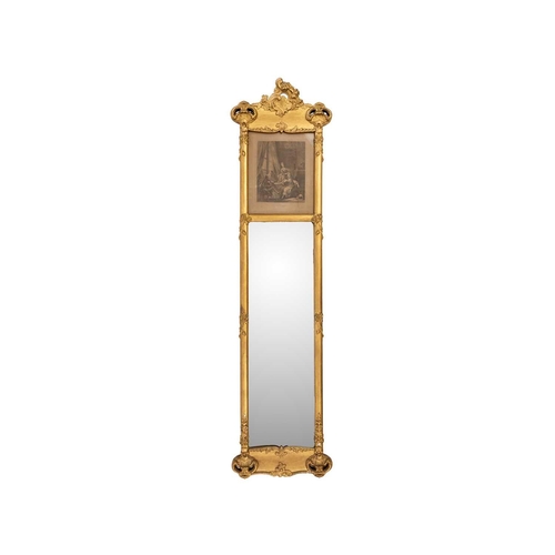 470 - A mid century pier mirror. With an etching titled la toilette 120cm x 31cm.