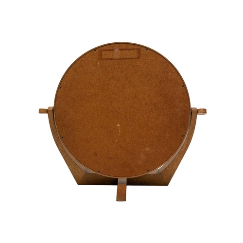 476 - A mid century walnut inlaid circular dressing table mirror. With chequer stung inlay border, height ... 