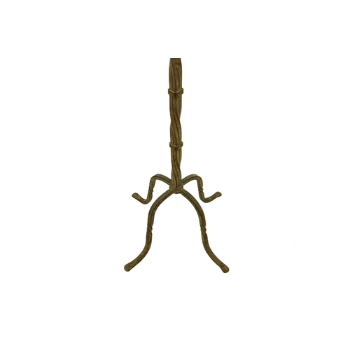 480 - A wrought iron candle stand. 20th century, with a twisted square section column, on four feet, heigh... 