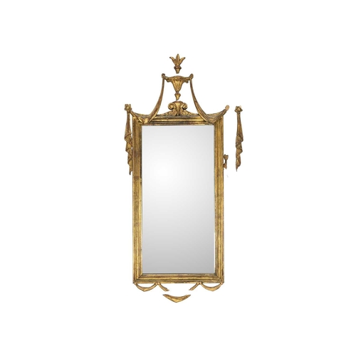 483 - A 20th century gesso gilt mirror. With urn pediment, 105cm x 42cm.