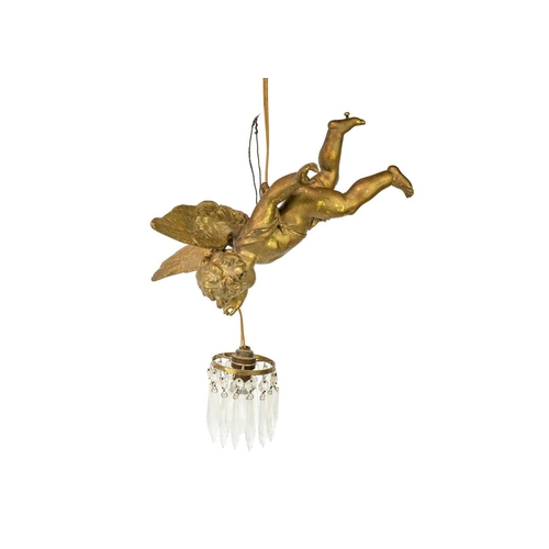 490 - An early 20th century electrolier. In the form of a gilded cherub holding a light fitting with glass... 