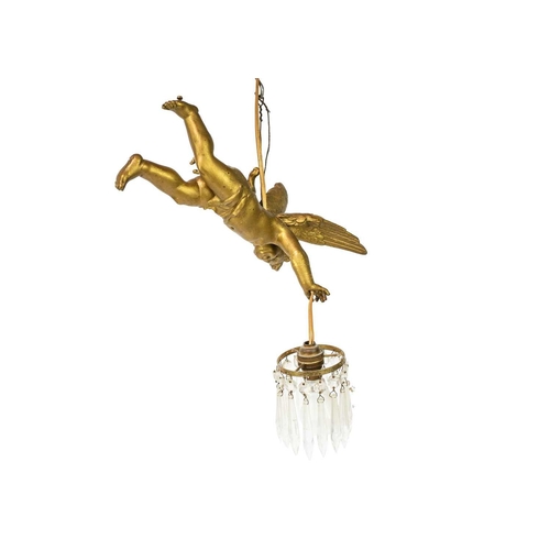 490 - An early 20th century electrolier. In the form of a gilded cherub holding a light fitting with glass... 