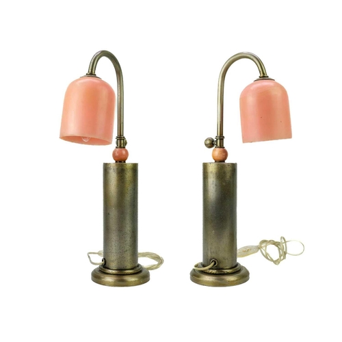 492 - A pair of steel Industrial style table lamps. With acrylic shades, height 48cm.