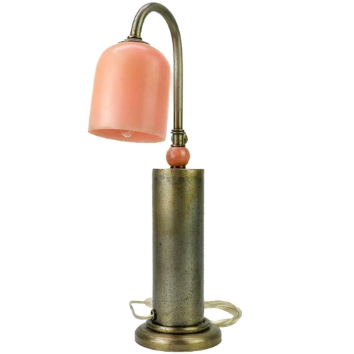 492 - A pair of steel Industrial style table lamps. With acrylic shades, height 48cm.