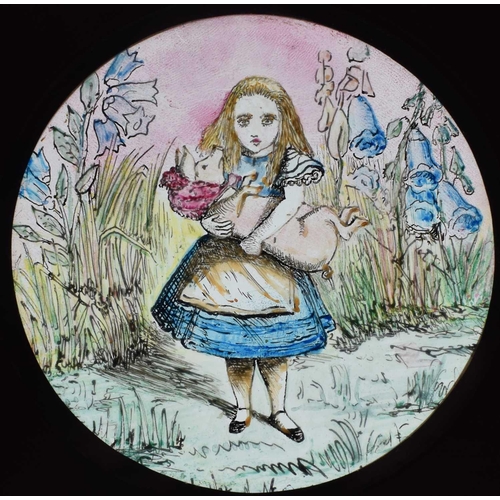 5 - Magic Lantern Slides, Hand painted. Alice's Adventures in Wonderland & Through the Looking Glass. Af... 