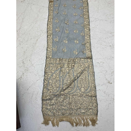 512 - A fine late Victorian lace and embroidered scarf. Together with another fine lace embroidered scarf.... 