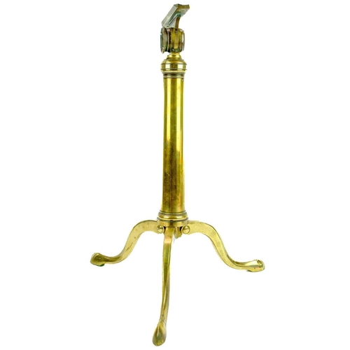 53 - An early 19th century brass telescope stand. With folding tripod stand, height 50cm, together with a... 