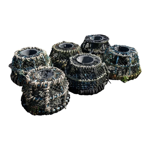 552 - Six inkwell shape crab/lobster pots. Each approximately 70cm in diameter.