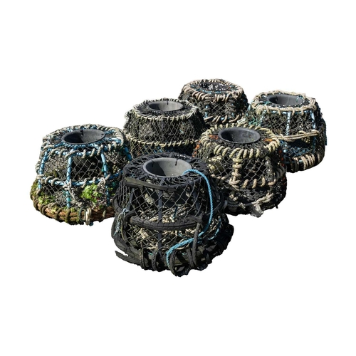 552 - Six inkwell shape crab/lobster pots. Each approximately 70cm in diameter.