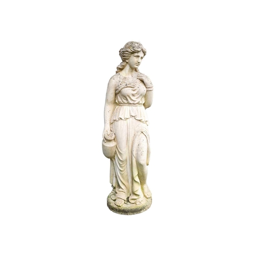 562 - A reconstituted stone garden statue modelled as a classical female holding a vase. Height 110cm.