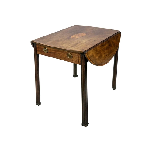 584 - A George III mahogany, satinwood banded and inlaid oval Pembroke table. Fitted an end drawer and rai... 