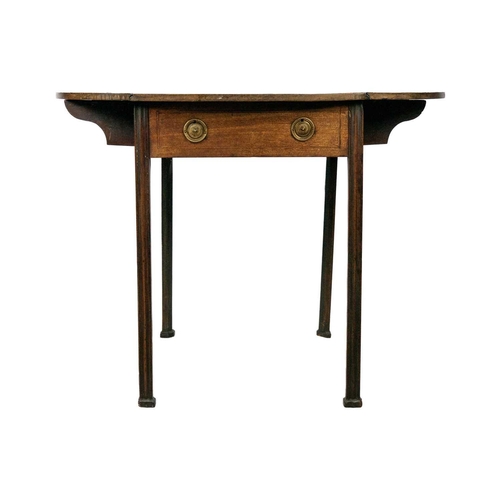 584 - A George III mahogany, satinwood banded and inlaid oval Pembroke table. Fitted an end drawer and rai... 