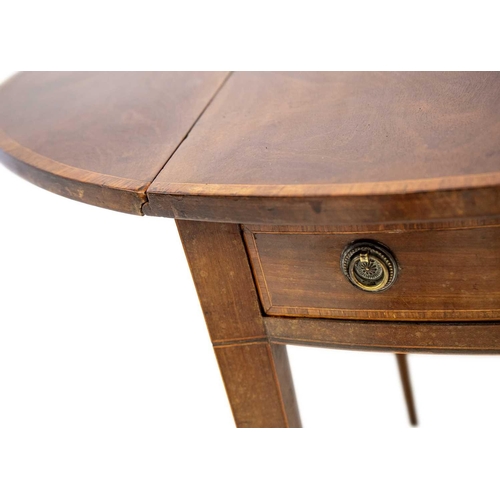 591 - A George III mahogany and kingwood banded oval Pembroke table. With an end drawer, and raised on squ... 