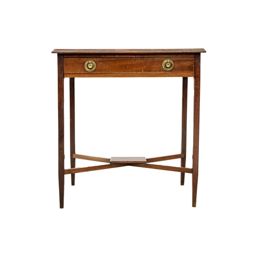 593 - An Edwardian mahogany and inlaid side table. Fitted a single drawer, height 71cm, width 67cm, depth ... 